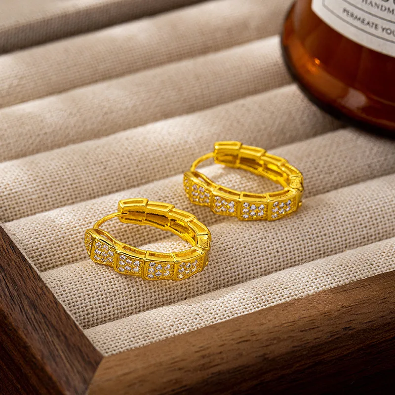 

Luxury 24K 9999 Pure Gold real gold Women's Diamond-encrusted Snake Bone Ear Buckle