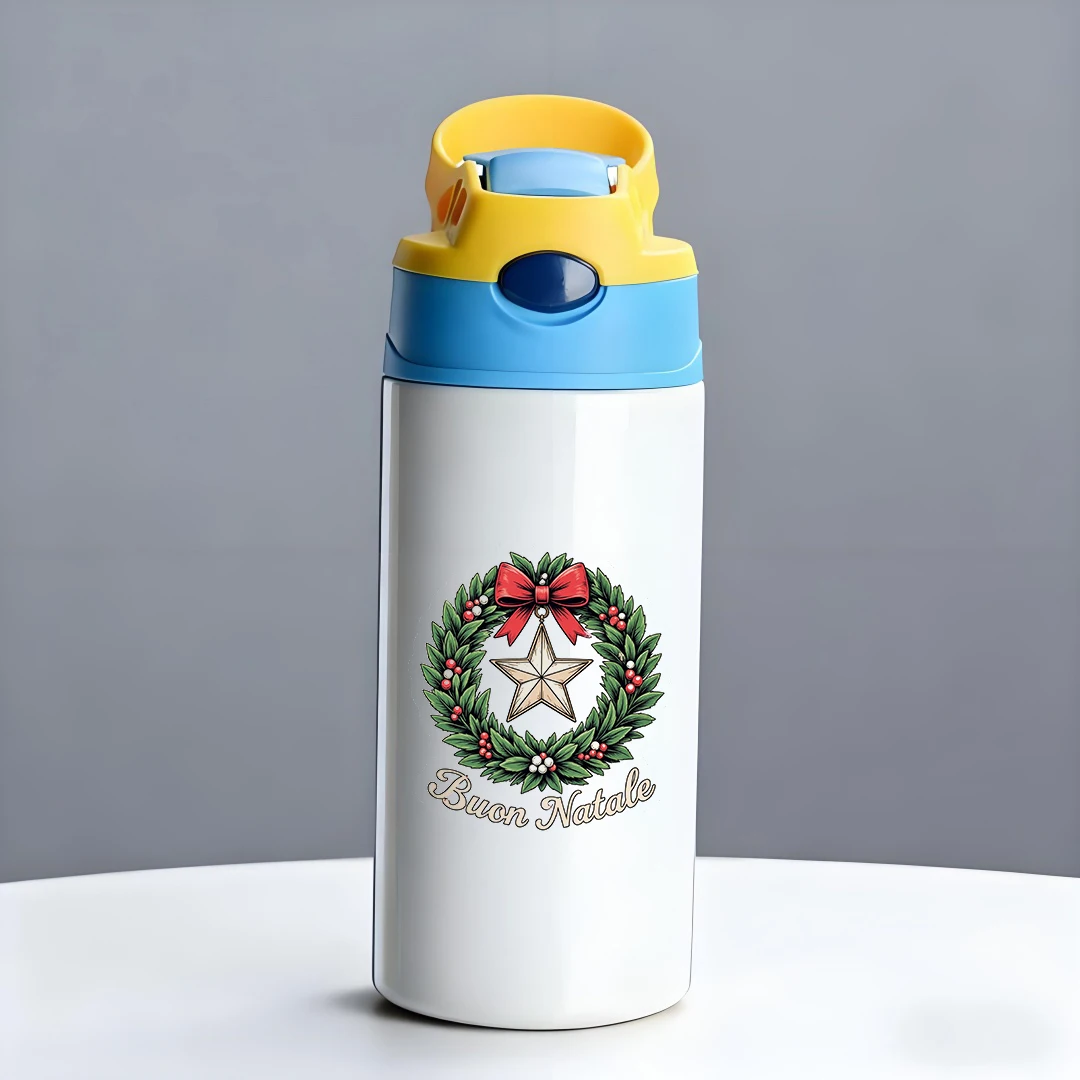 304 كوب حراري من الفولاذ المقاوم للصدأ كرتوني لعيد الميلاد تحت عنوان كوب بقشة إيطالي بون ناتالي عيد الميلاد السعيد فينوس ربطة القوس فيونكة د