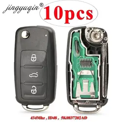 Jingyuqin 10X dla VW Polo Sedan Golf 6 Passat B6 Volkswagen Touran Bora klucz składany 5K0837202AD 434Mhz ID48 zdalnie sterowanym samochodowym kluczykiem