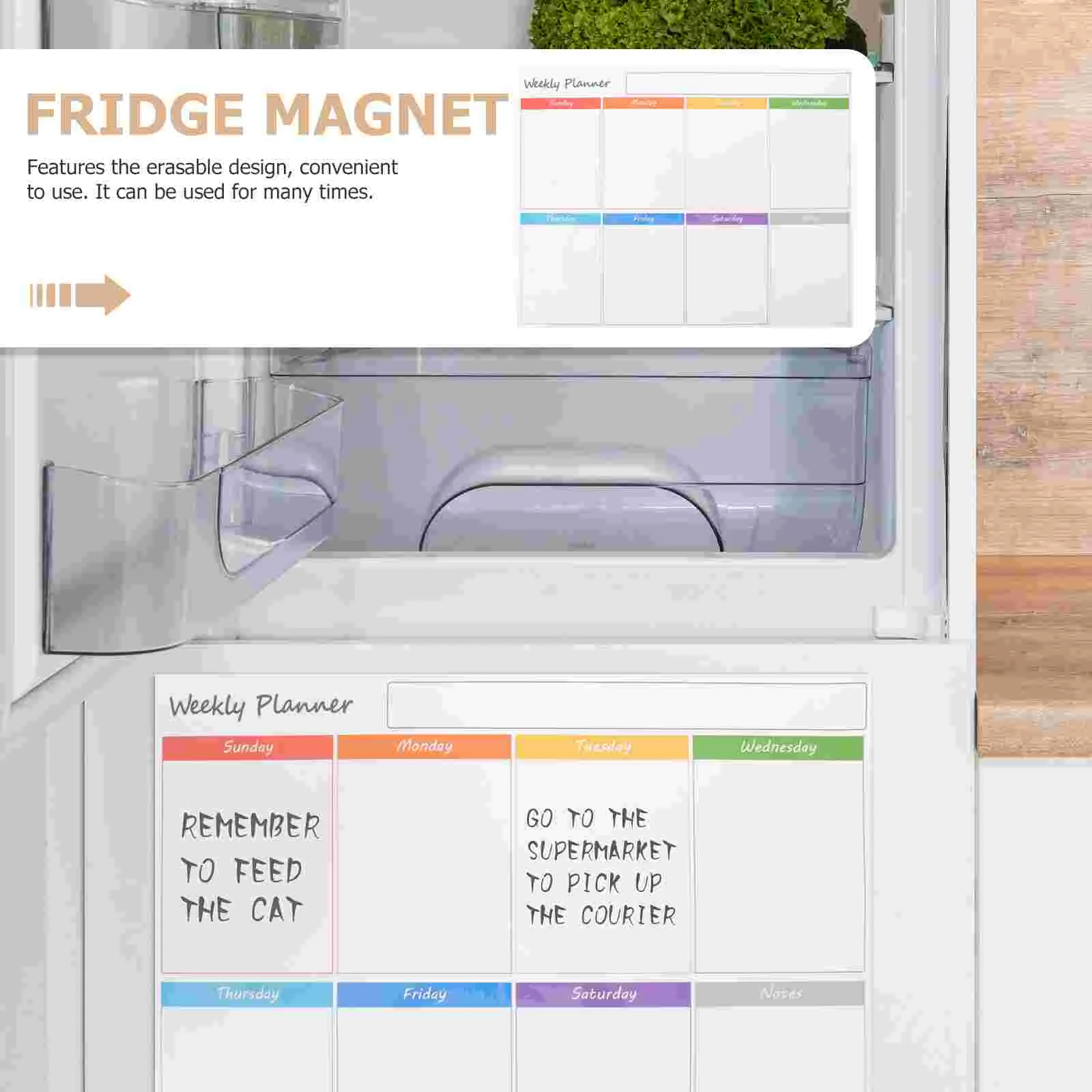 Trocken abwischbarer Kalender für Kühlschrank, magnetischer Tafel-Radiergummi, Wochenplaner, Magnete, weißes Haustier