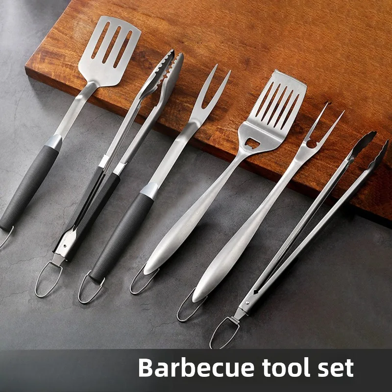 

3-Piece Stainless Steel BBQ Tool Set - Grill Fork, Tongs & Spatula for Outdoor Cooking, Camping Barbecue Accessories