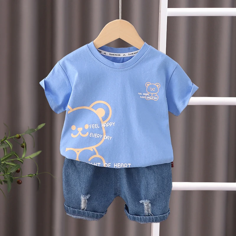 Neue Sommer Kinder Jungen Baumwolle Kleidung Kinder Cartoon Bär T-Shirt Shorts 2 teile/sätze Kleinkind Mode Trainings anzug Säugling Casual Outfit