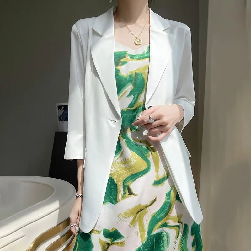 

Шелковый костюм Jaet, женский приталенный костюм ort Sve, тонкая атласная поверхность, для поездок на работу, на одной пуговице, чистый цвет, весна, лето, осень, новинка