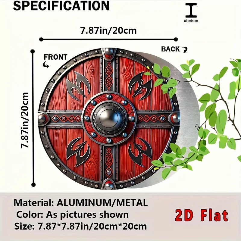 [2D Flat] 1pc Viking Shield Metal Wall Art, 8x8