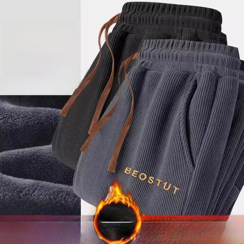 

Thiened Fce Work Trousers Men's Autumn Winter Loose Elastic Waist Straight Leg Sport Casual Loose Long Pants