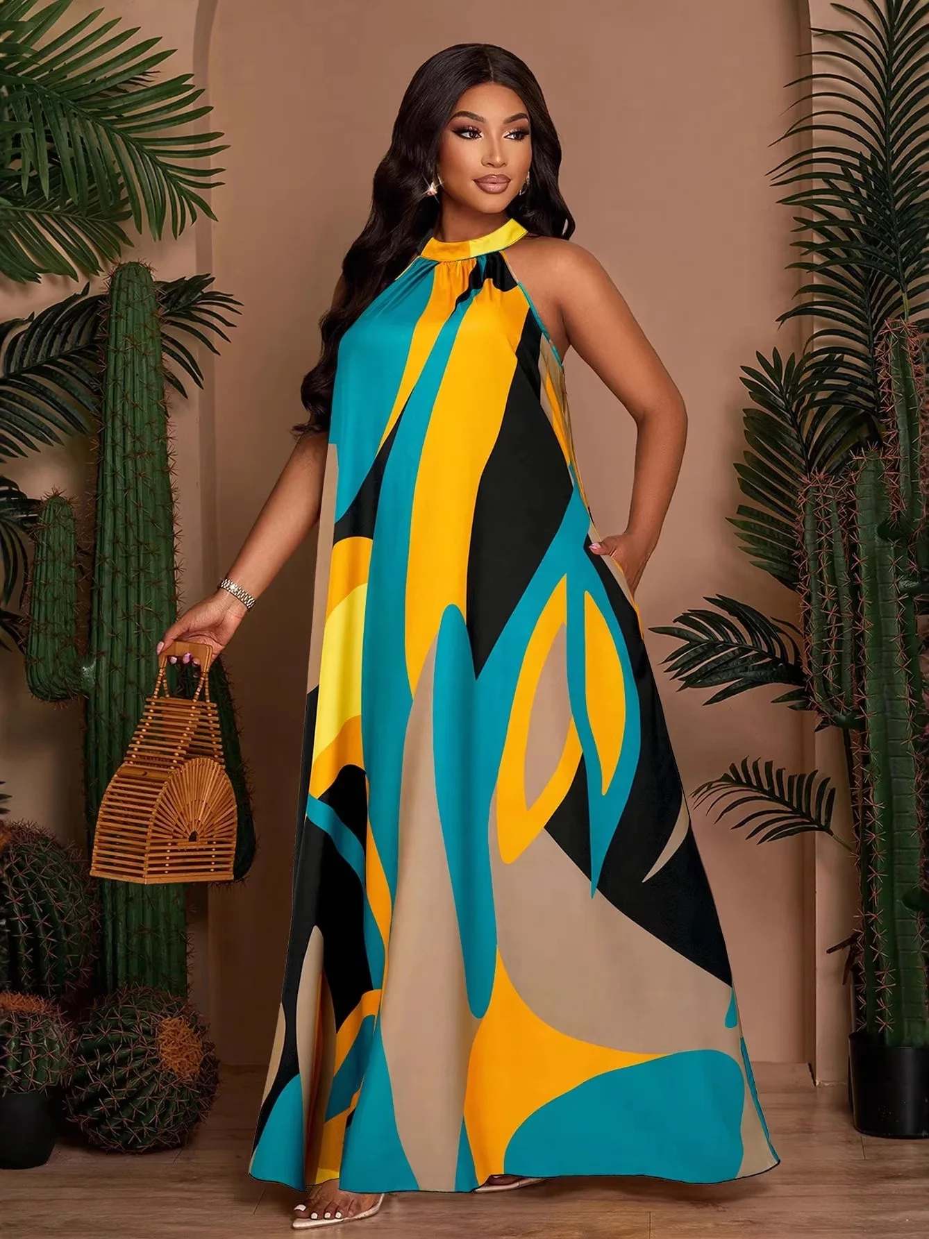 

Элегантное модное сексуальное платье с цветочным принтом без рукавов и круглым вырезом, женское летнее длинное платье с высокой талией и асимметричным подолом