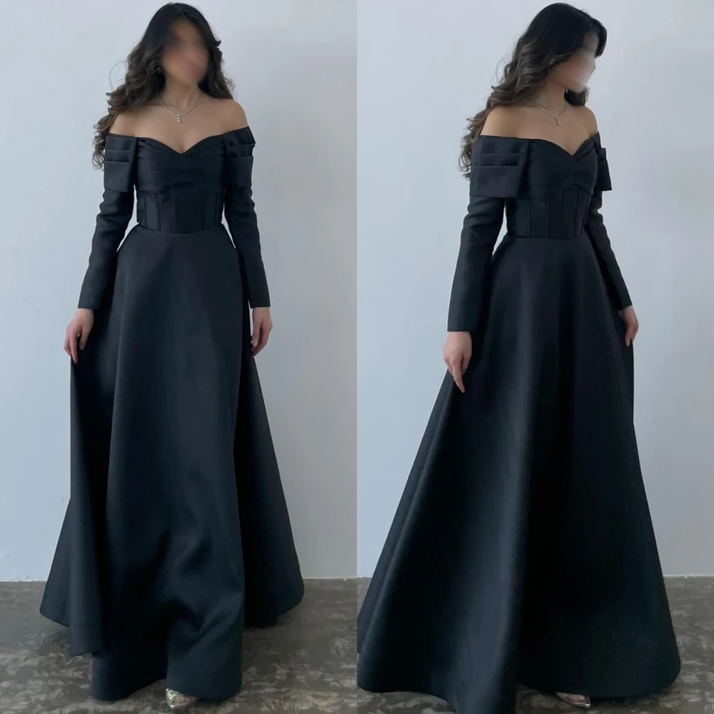 

Customized Elegant Boat Neck Evening Dress and Classic Satin Special Occasion Gowns and Temperament Long Sleeves Prom Dresses