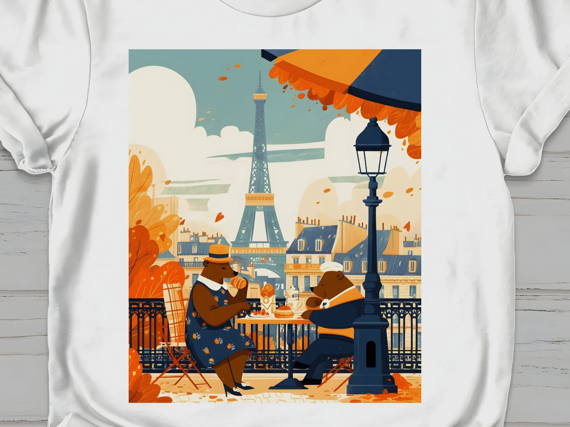 Bears Eating by Eiffel Tower T Shirt Unique Paris Inspired Casual Wear Bear Lover Fashionable City Animal Design Top