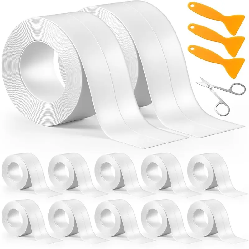 

Mar.White Caulking Sealant Strips Waterproof Self Adhesive 12 Roll Caulk Tape For Bathroom Shower For Toilet Kitchen