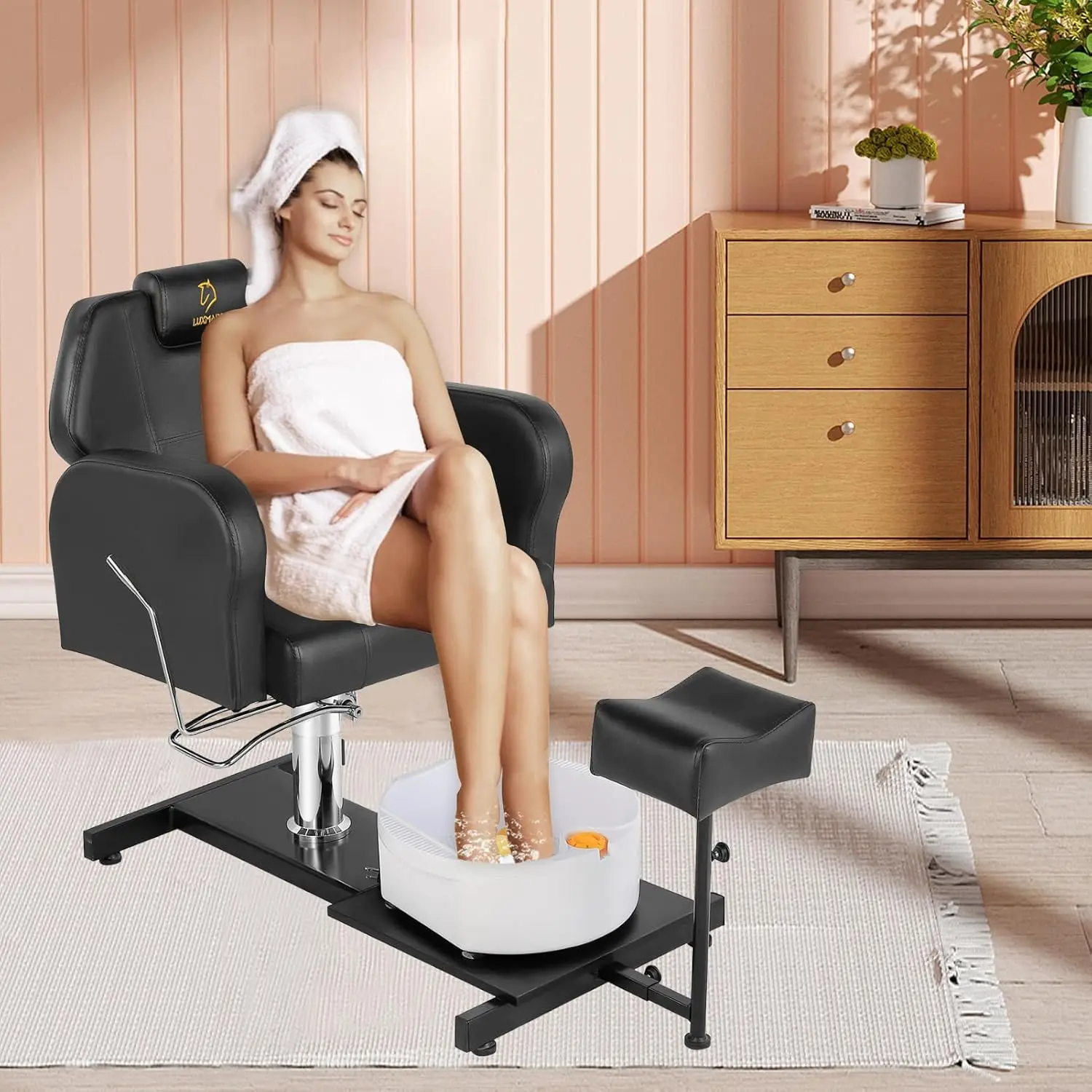 Chair with Stool Massage Foot Bath Hydraulic Pedi Chair for Foot Bath Pedicure Chair 360° Rotation, Height Adjustable Pedicure U