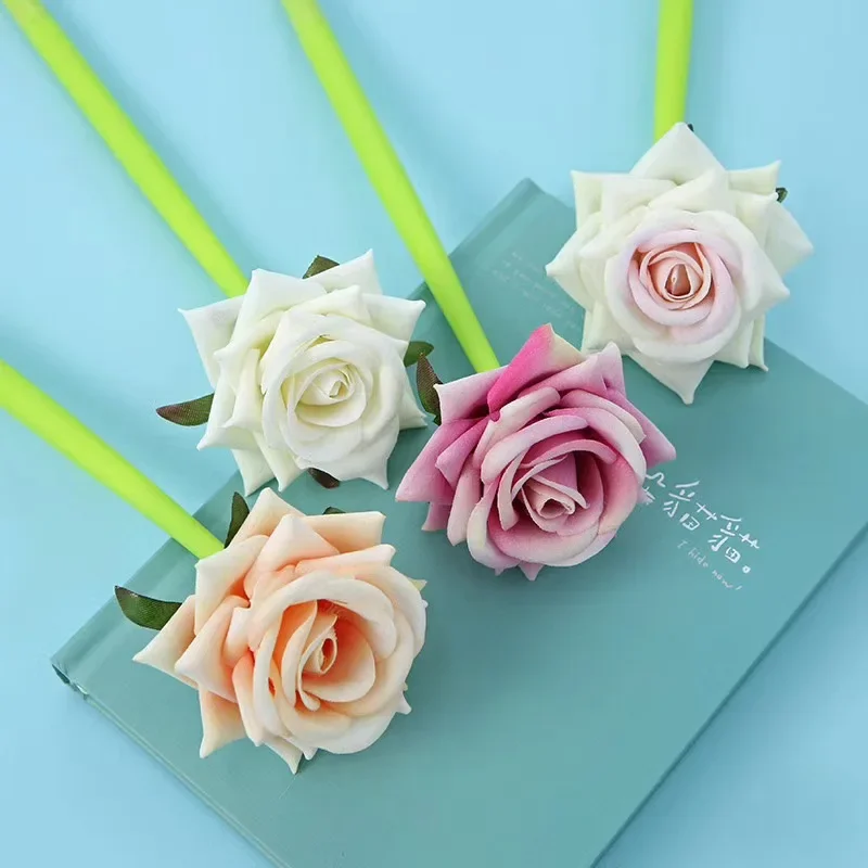 16PCS Rose Silica Gel Pen Creative Simulation Gradient Flower Soft Pen Quick-Drying Ink Pen Kawaii School Supplies Stationery