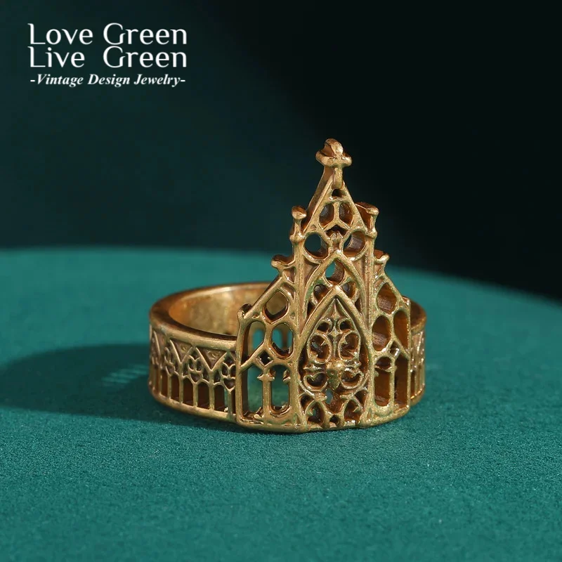 

Vintage Antique Jewelry Gold Color Hollow Castle Rings Unique Palace Party Luxury for Women Party Accessories Wedding 2025 New