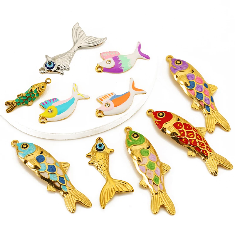

2pcs/lot Stainless Steel Enamel colorful Fish Charm Pendants for DIY Bracelets Earrings Necklace Jewelry Making Accessories