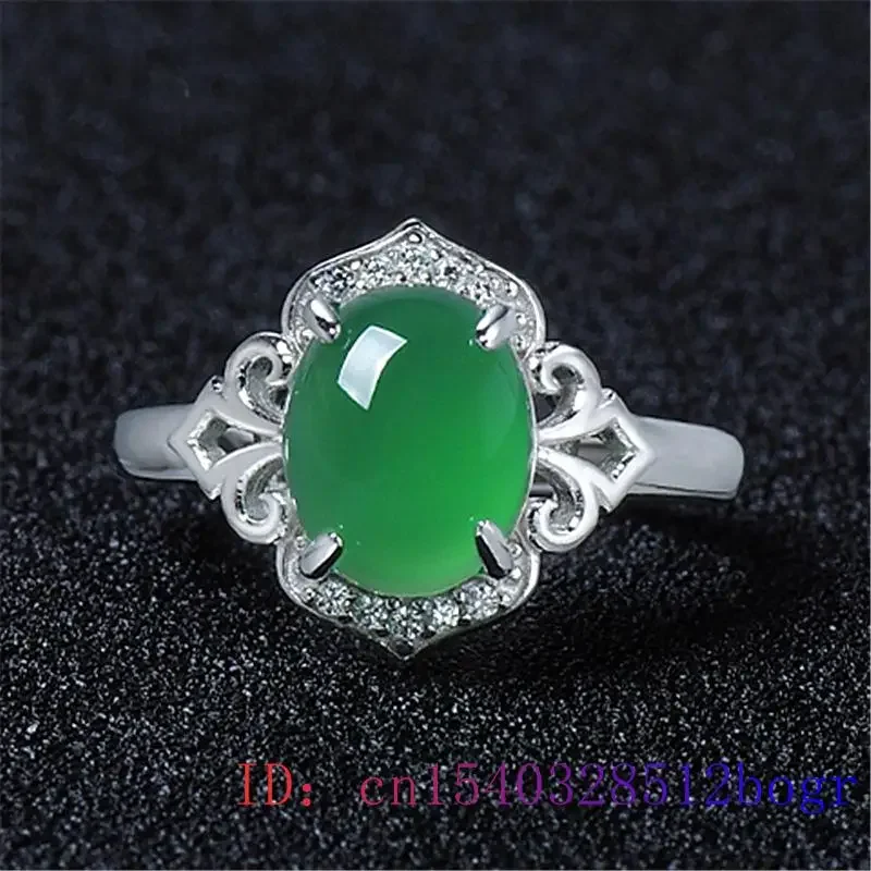 Green Jade Ring Fashion Natural Amulet Gemstone Jewelry Women Men Chalcedony Crystal Gifts 925 Silver Charm Zircon