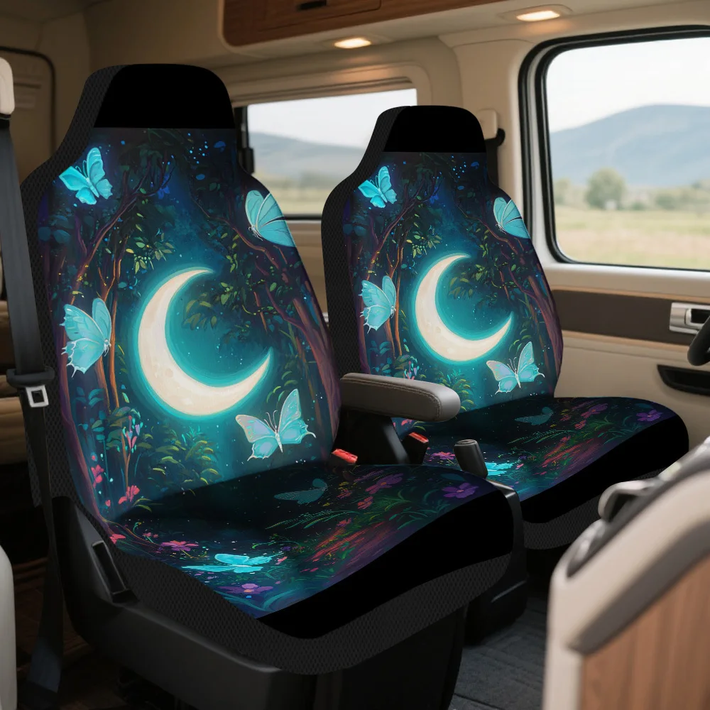 2pcs Magical Moonlit Butterflies Car Seat Covers - Fit For All Cars, Trucks, Sedans & SUVs, Durable Polyester, Machine Washable,