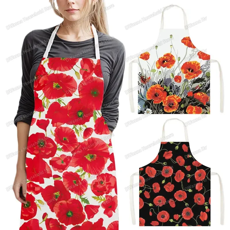 Grembiule da cucina con stampa floreale di papavero per uomo donna vestiti per la pulizia della casa BBQ scamiciato Chef cameriere grembiuli da