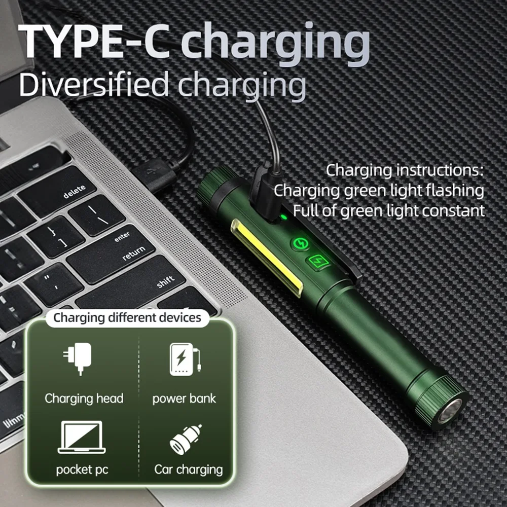Linterna táctica COB 2 en 1 recargable USB alto brillo emergencia - imagen 5