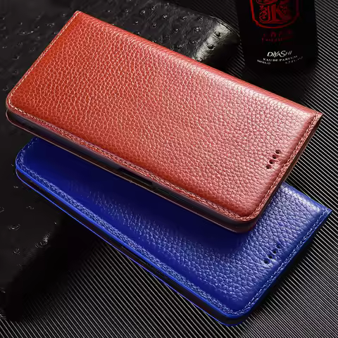 Litchi Genuine Leather Flip Case For Samsung Galaxy S8 S9 S10 S10e S20 S21 S22 S23 S24 S25 FE Edge Plus Ultra Phone Cover Cases