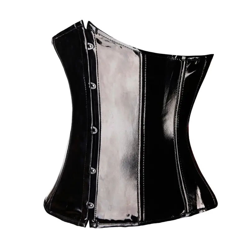 Corsé de vinilo de PVC negro para mujer, corpiño deshuesado con realce debajo del busto, Korsett gótico Punk para mujer, corsé frontal de talla grande Korse Sexy