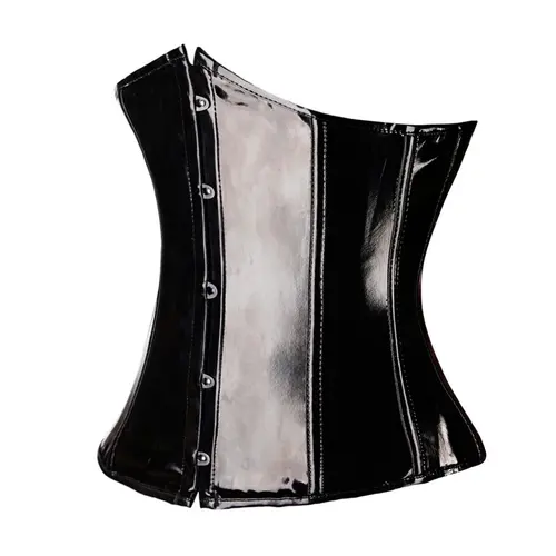 Imagen 2 del producto Corsé de vinilo de PVC negro para mujer, corpiño deshuesado con realce debajo del busto, Korsett gótico Punk para mujer, corsé frontal de talla grande Korse Sexy