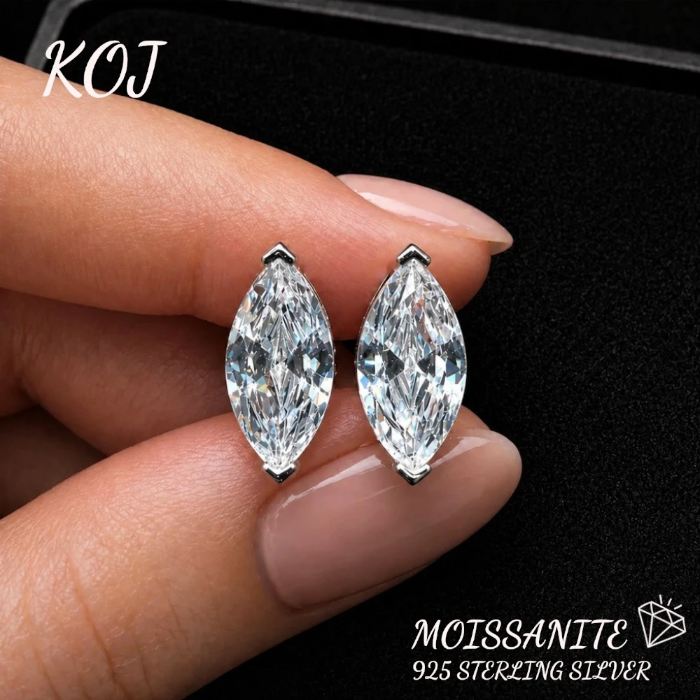 KOJ 1PC S925 Silver Large Special Shape Moissanite Stud Earring Trendy Dainty Hypoallergenic For Women Everyday Wear Gift