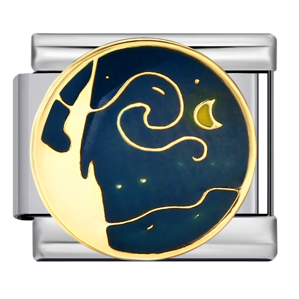 1 Stück Charm italienische elastische Glieder passen 9 mm Edelstahl Armband Design Sternenhimmel Sterne Mond Meer Katze DIY Herstellung von Schmuck – Detail 7