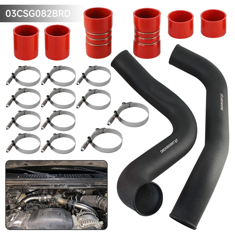 

3" Black wrinkle Pipe & Boot Clamps Kit For Ford F250 F350 F450 F550 7.3L Powerstroke HD V8 Turbo Diesel Engine 1999.5-2003