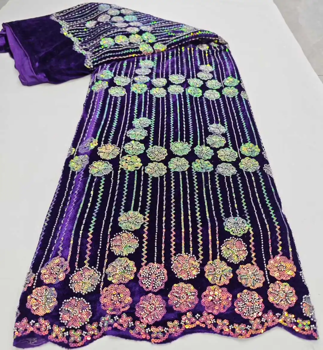 2025 nuevo diseño de lujo francés africano terciopelo tul encaje con cuentas lentejuelas malla encaje Nigeria tela francesa para vestidos de novia coser