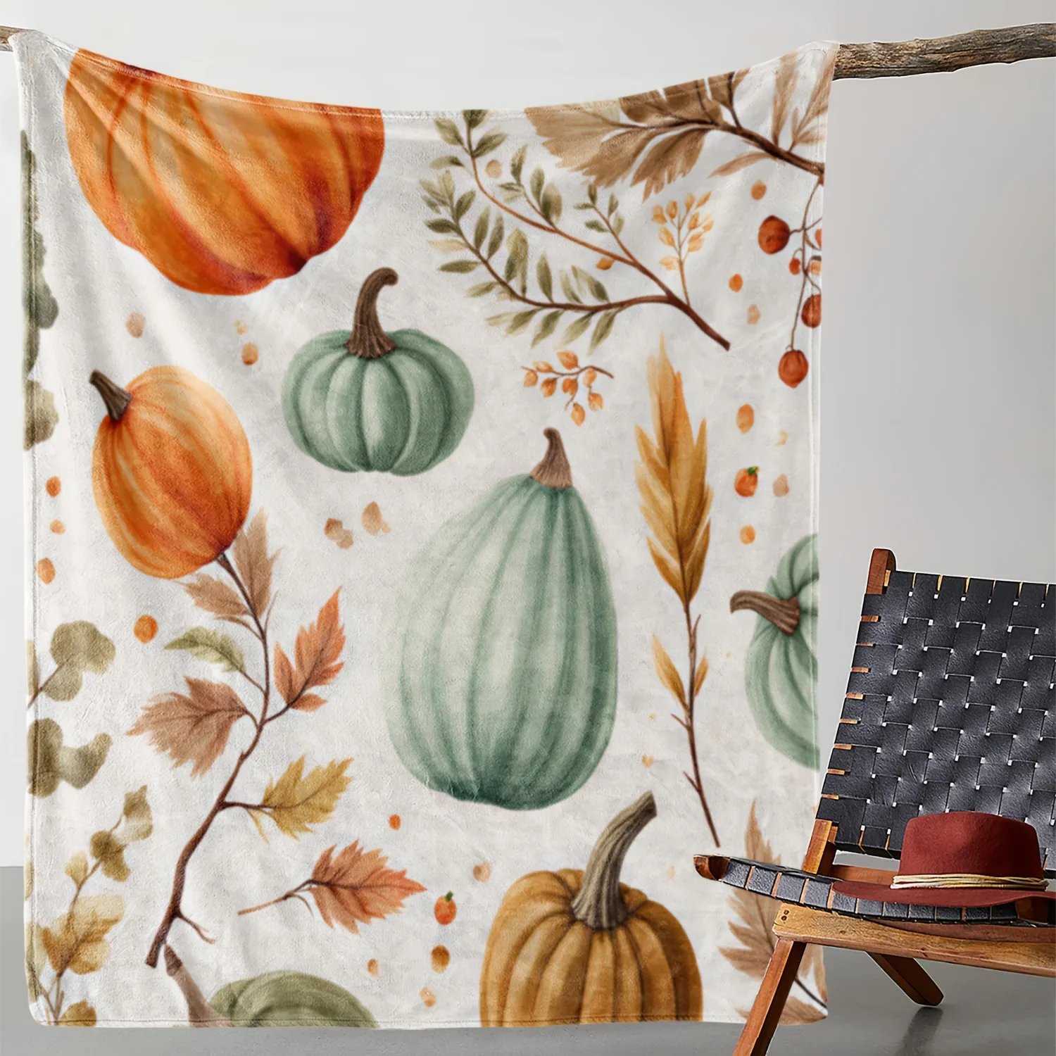 pc Sdoo Flannel Blanket  Soft Warm Autumn Pumpkin Throw with Orange Green Brown Beige and White Fall Colors  Cozy Couch Bed or S
