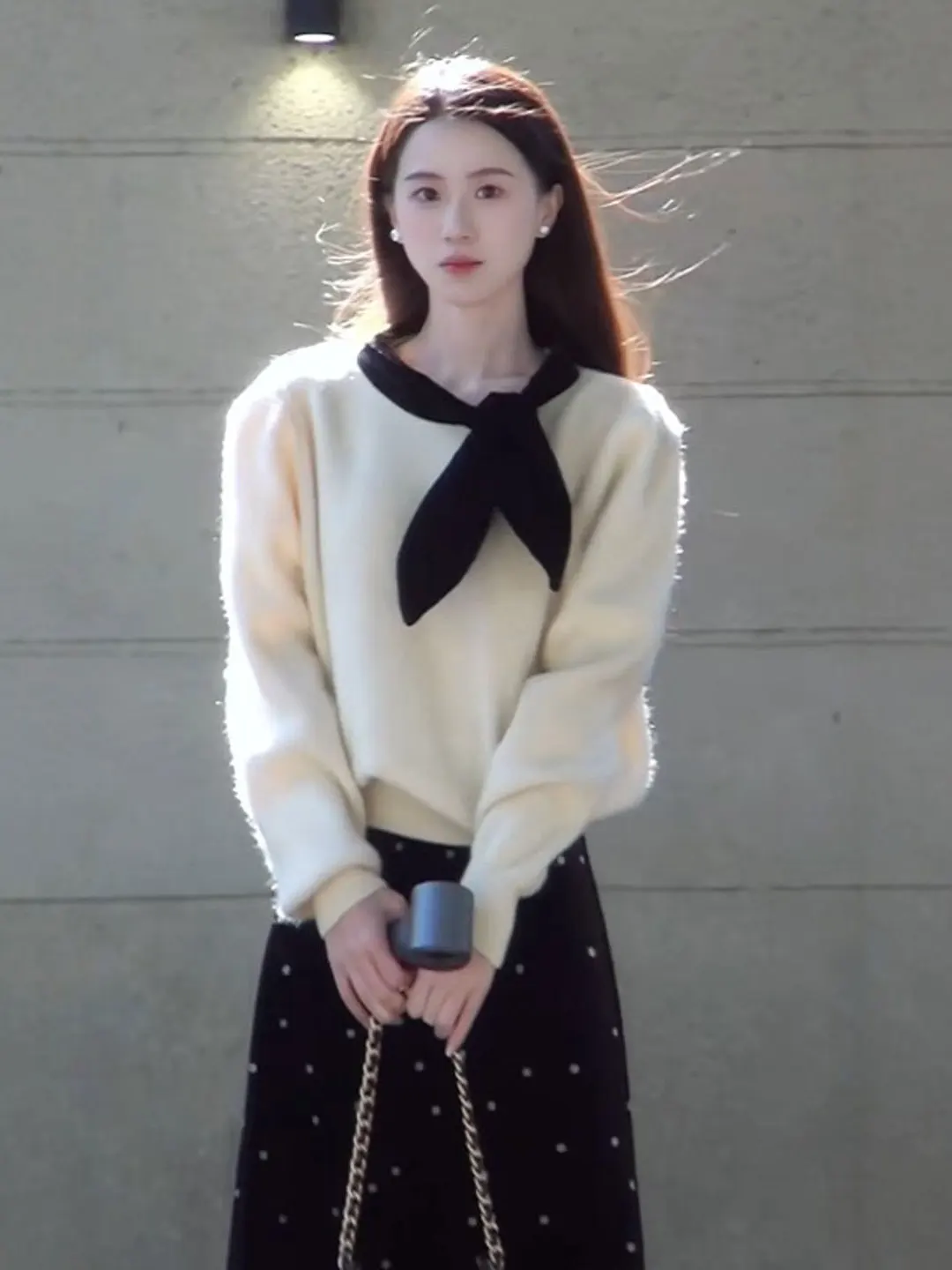 

Korean Sle Gentle Wind Super Beautiful Sweater Polka Dot f Skirt Two Piece Set Anti Aging Whole Ootd Matching Spring