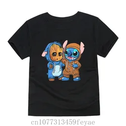 Cotton Stitch Print Creaitivity Black 3-12T Size Kids T-Shirts Groot Graphic Y2k Style O Neck High Quality Child Top Clothes Tee