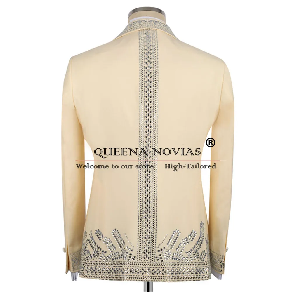 럭셔리 신랑 예복 웨딩 턱시도 맞춤 비즈 장식 프롬 블레이저 더블 브레스티드 수트 남성 2피스 남성 리셉션 의류