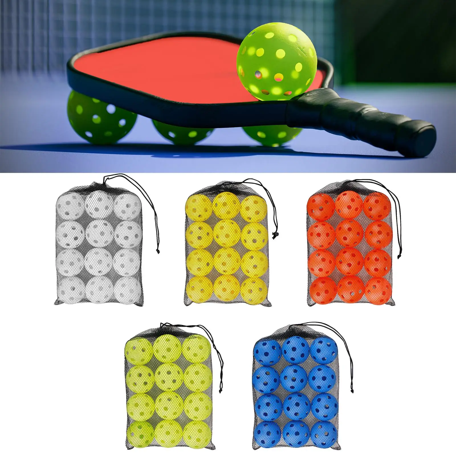 12 Pieces Pickleball Balls with 26 Small Precisely Drilled Holes Adult Outdoor