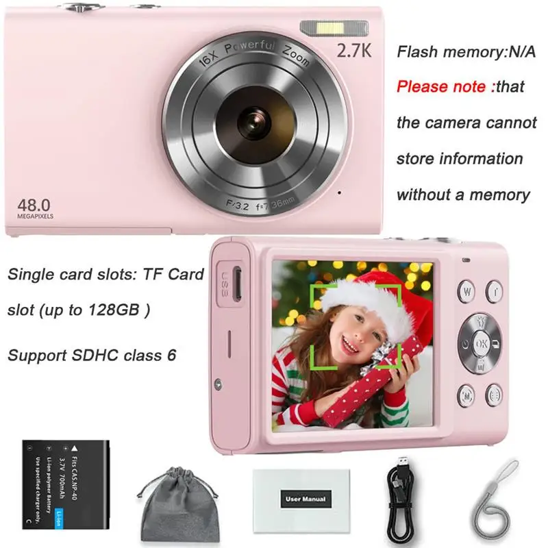 To 2.7K Digital Camera Autofocus Vlogging Camera HD 48MP with 2.8