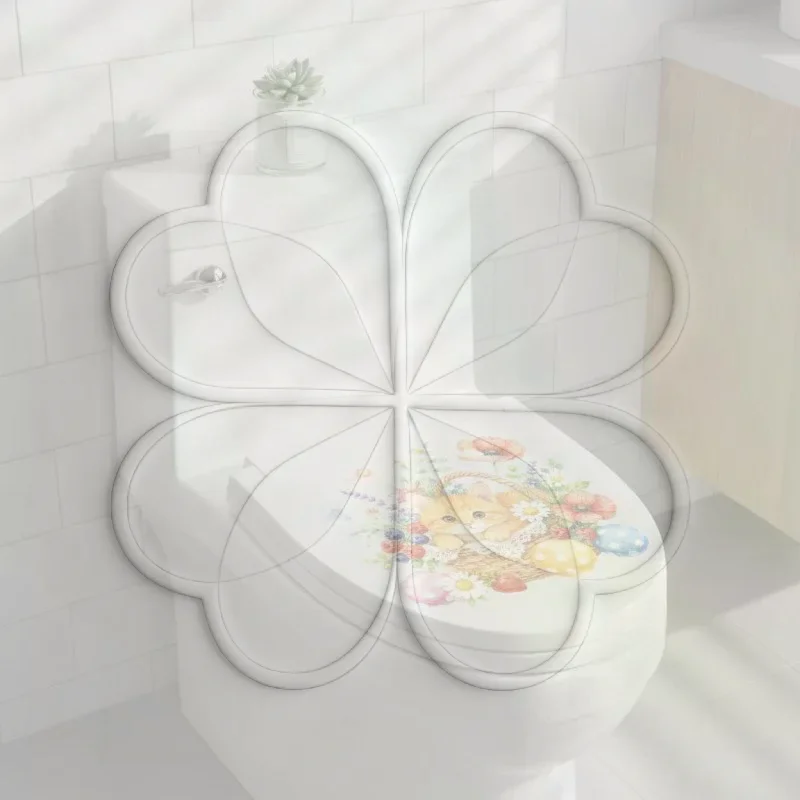 Self Adhesive Waterproof Toilet Sticker With Cute Orange Cat Floral Pattern For Bath Decor