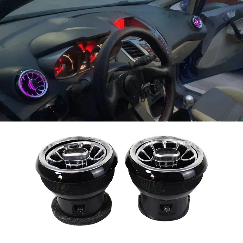 Car Accessories 2PCS LED Front Dashboard AC Air Condition Vent Outlet Turbo Interior Trim For Ford Fiesta 2009-2014
