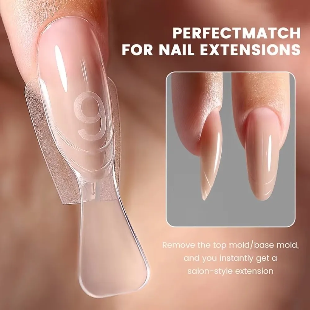 240pcs Oval Shape Sandwich Nail Forms No-Trace Ultra-Thin Double-Sided Fake Nails Quick Shortening Clear Extension Nail Tips DIY