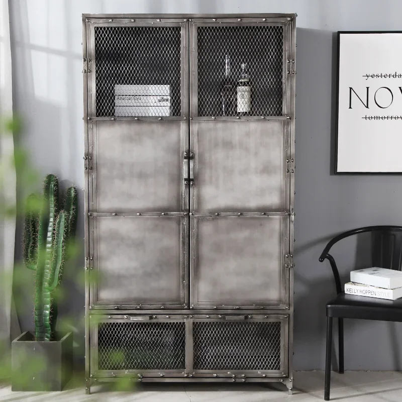 Retro wrought iron bookcase, storage finishing, metal figure storage cabinet