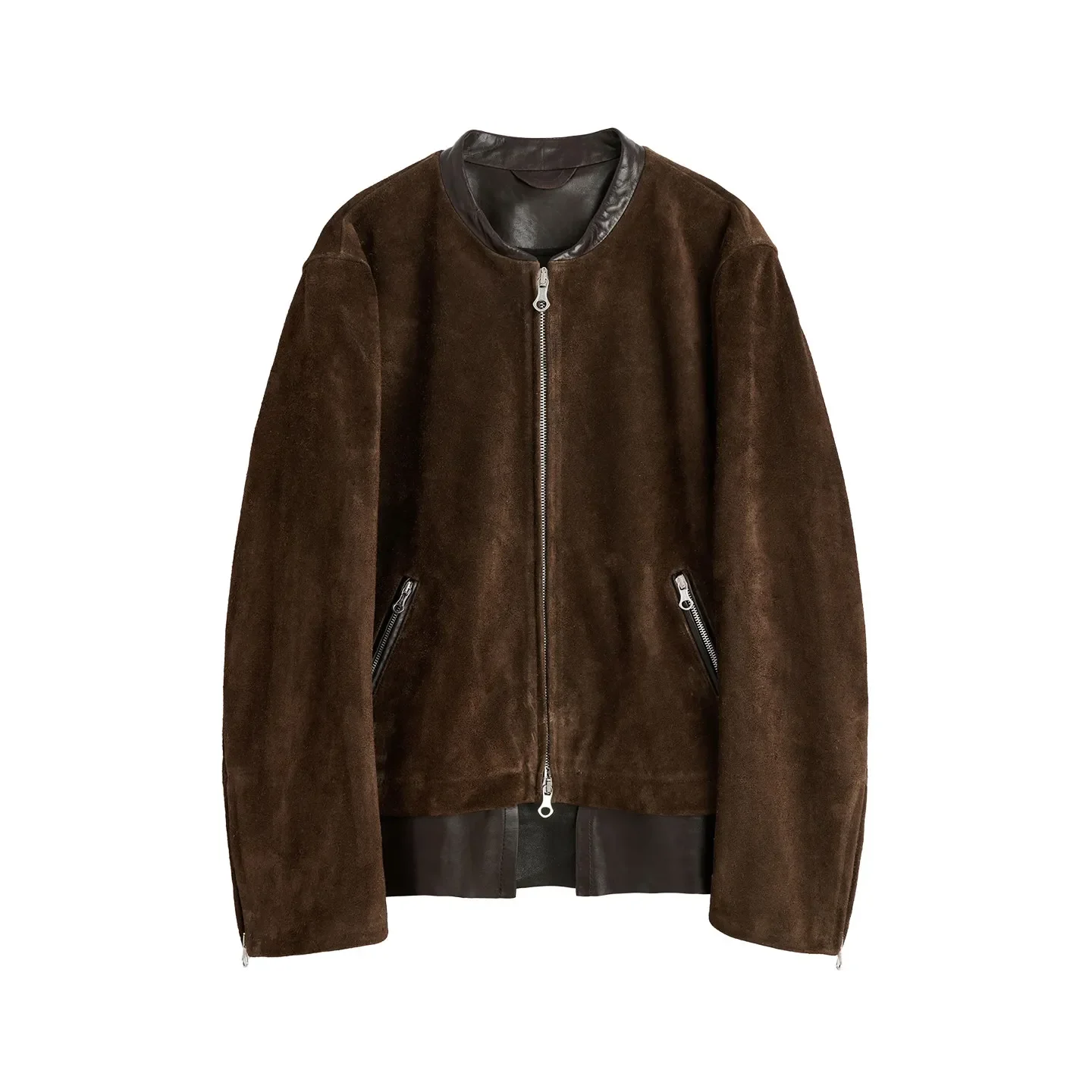OL style brown suede Drift jacket Casual short wide removable hem jacket