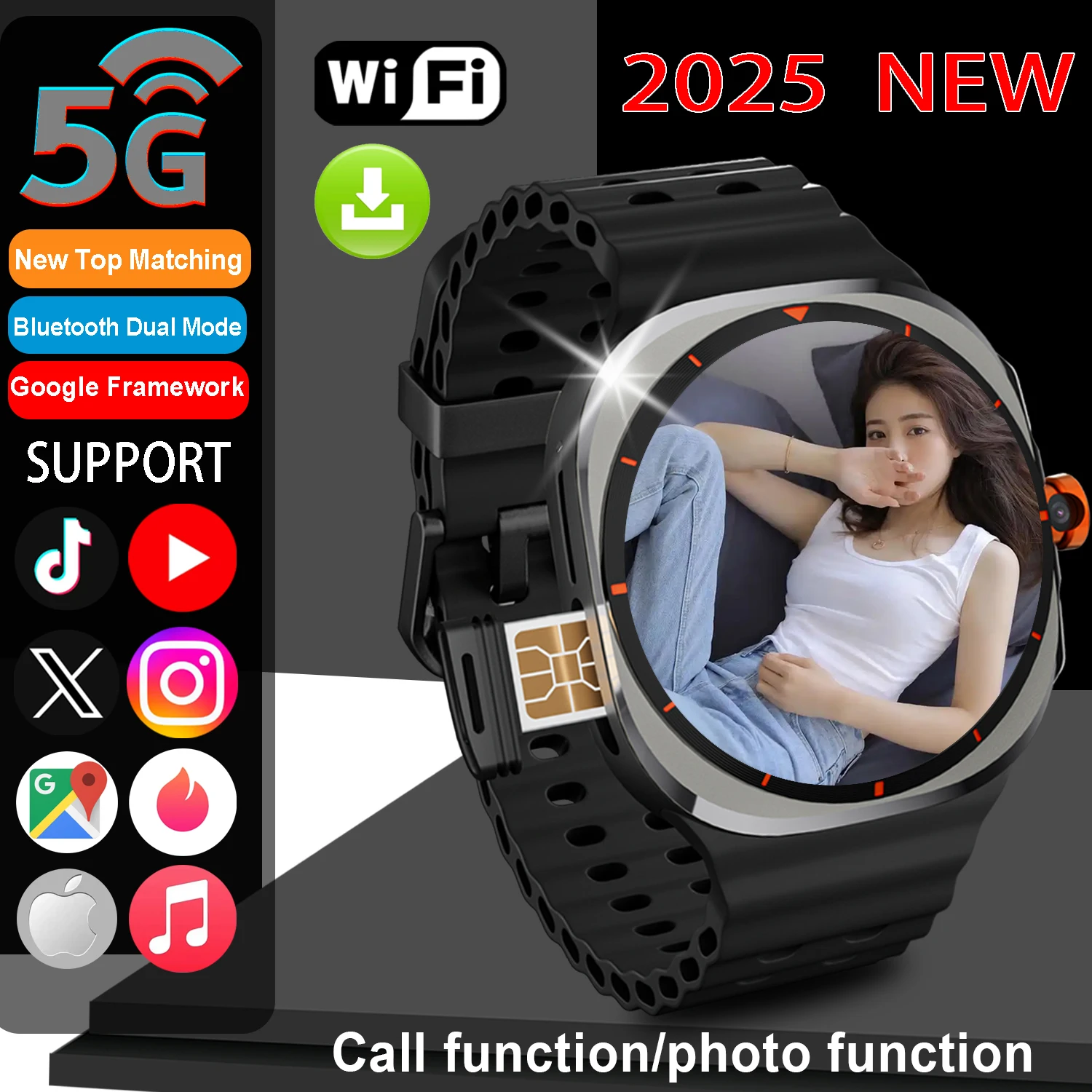 

2025 НОВЫЙ U8 Ultra Cellular 4G/5G версия карты Смарт-часы AMOLED Wi-Fi GPS камера 3 + 32 ГБ Bluetooth Мужчины Женщины Смарт-часы Беспроводные