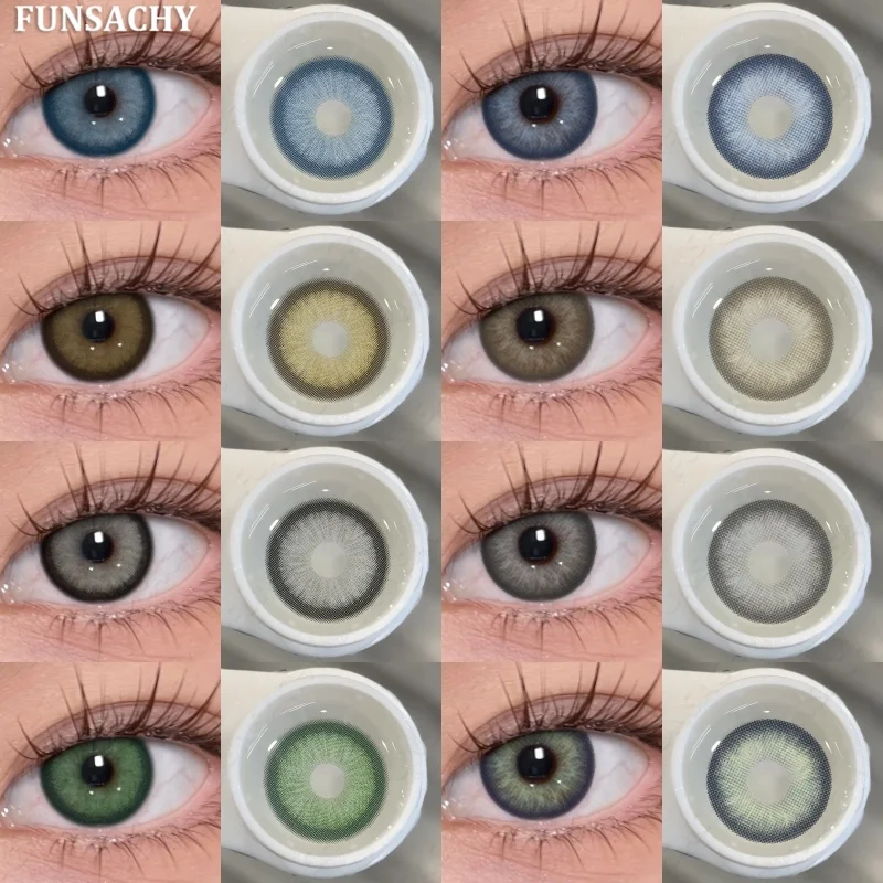 FUNSACHY 2 Stück natürliche braun-graue Gläser für Augen, blaue Gläser, schöne Pupille, koreanische Modefarbe, runde Linse, jährliche Kosmetik