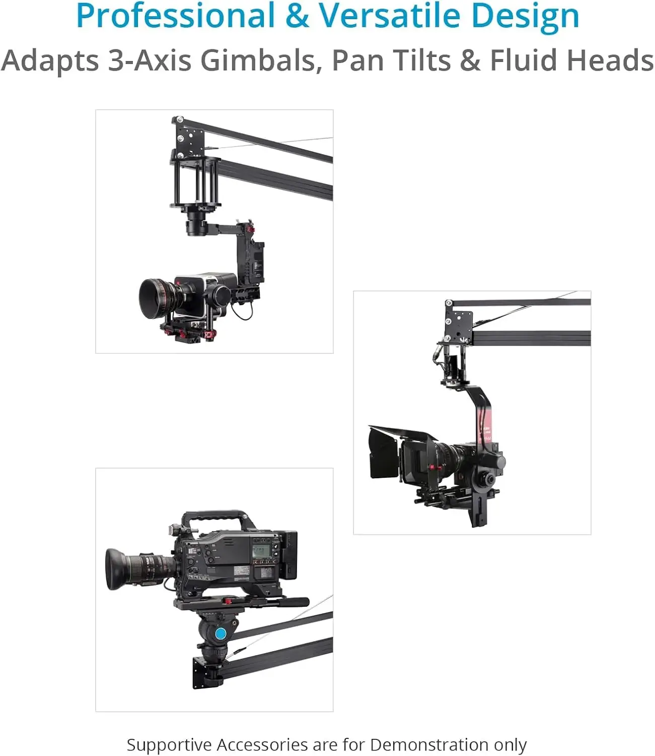 12Ft Camera Crane Jib Arm For 3-Axis Gimbals, Pan-Tilt & Fluid Head. For Dslr Video Cameras Up To 8Kg /17.6Lb (P-12)