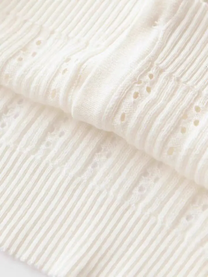 Hollow Out Solid Knitted Tops Women 2025 Spring Sexy V Neck Cotton Long Sleeve T-shirt Female Vintage Simple Cute Crop Top Chic