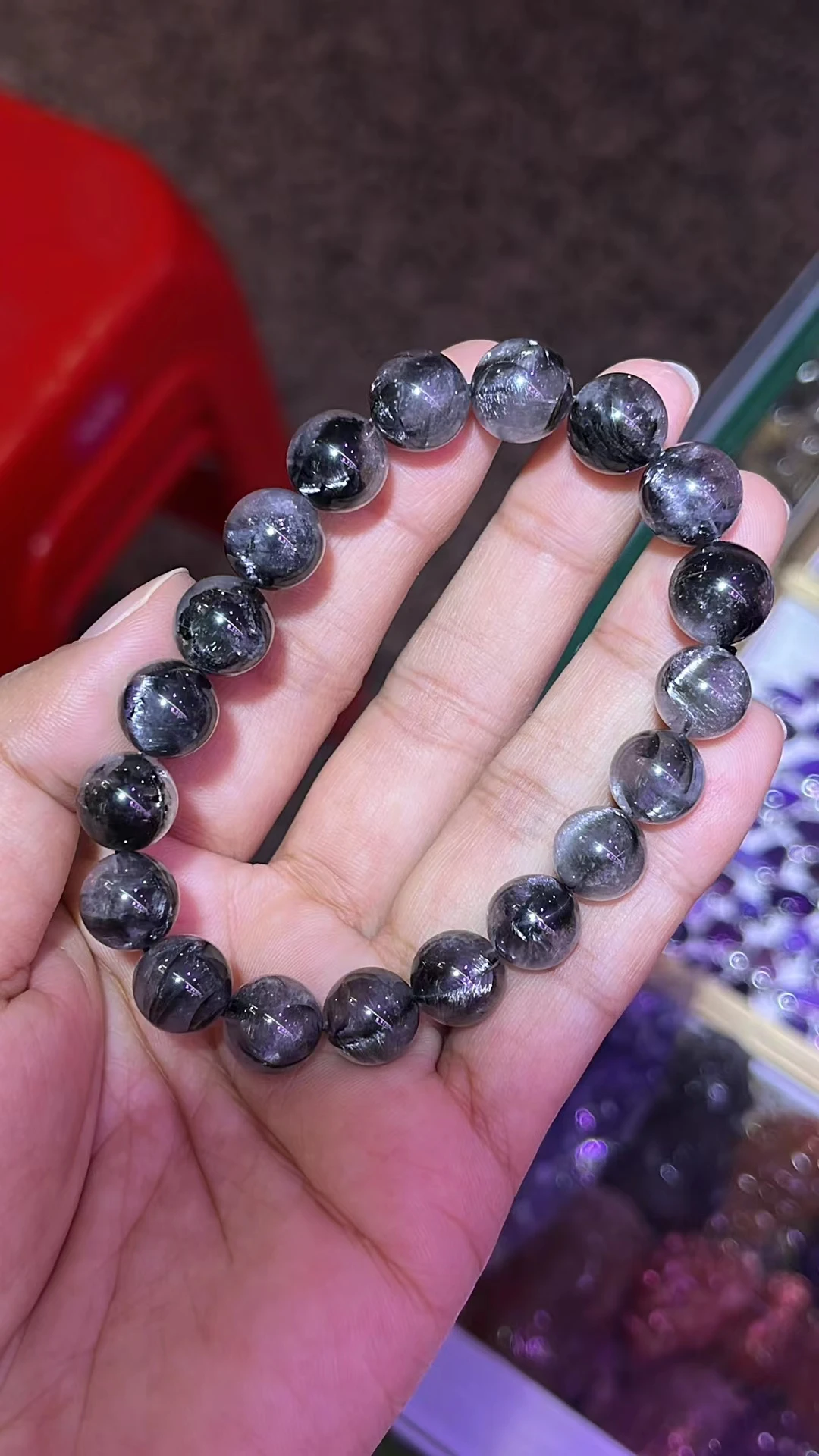 

Natural Black Brookite Platinum Rutilated Quartz Bracelet 9.5mm Man Gift Round Beads Brookite Crystal Jewelry AAAAAA