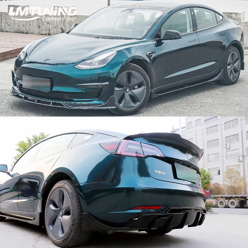 

For Tesla Model 3/Y 2016-2023 Body Kit Carbon Fiber Rear Diffuser Spoiler Wig Front Bumper Lip Side Skirt Refit Protector Parts