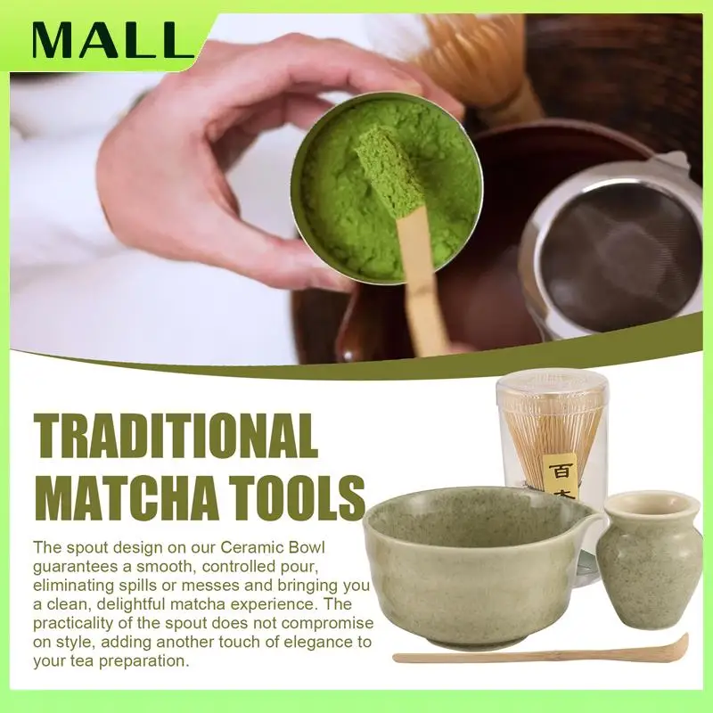 

MALL Matcha Set, Japanese Tea Set Includes Matcha Bowl With Spout, Matcha Holder, Bamboo Matcha And Bamboo Scoop