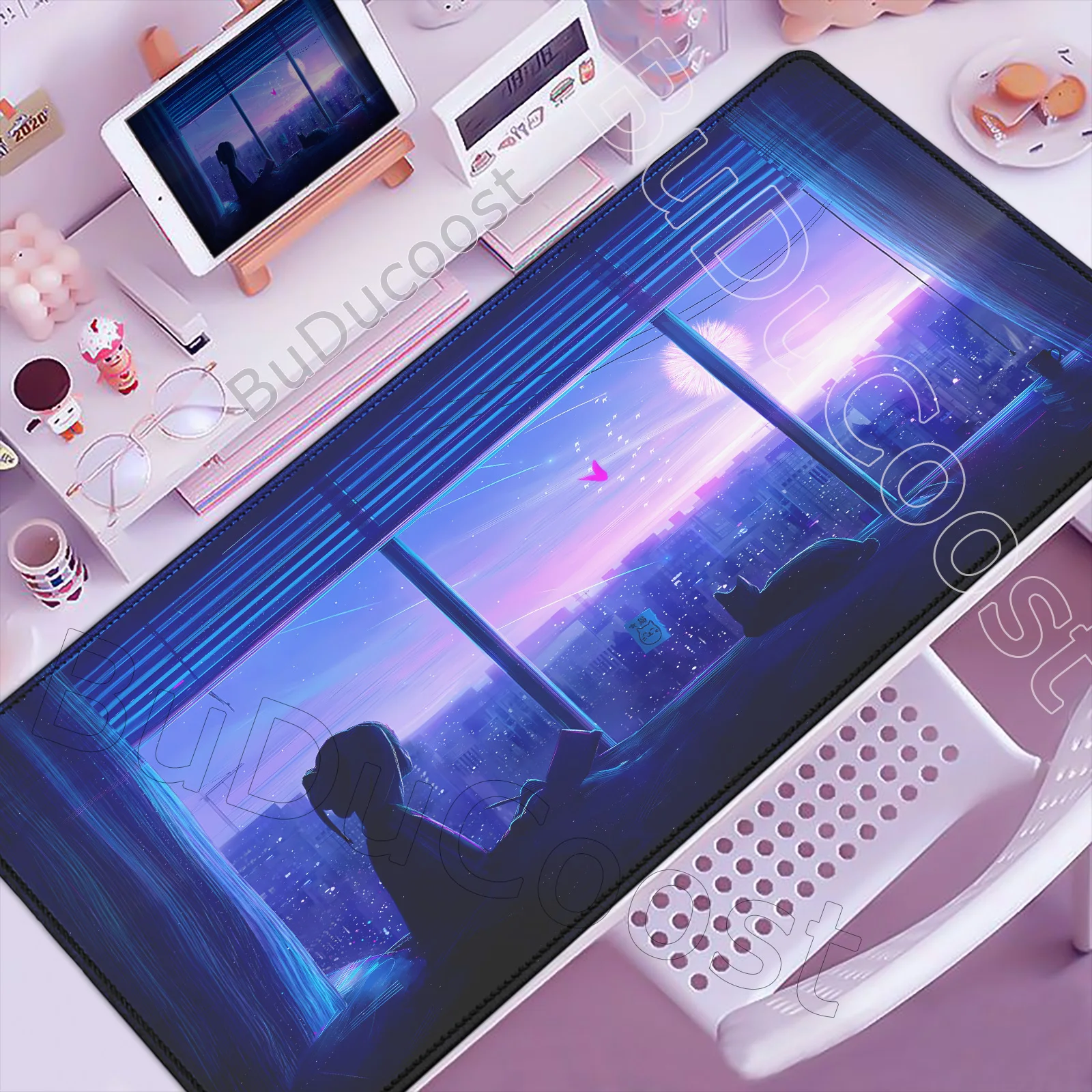 

Cute Mouse Pad Cat Large Deskpad Mouse Mat 100x50cm Table Mats Home Carpet Rubber Xxl Keyboard Desk Mat Kawaii Office Mousepad