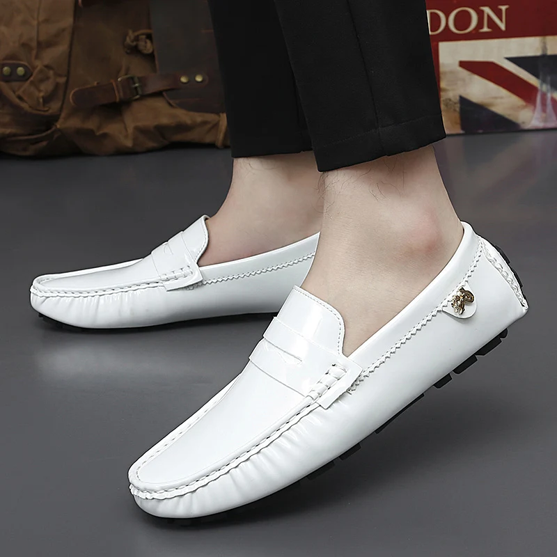 Large Size Men\'s Women Boys Loafers Soft Moccasins High Quality Spring Autumn Patent Leather Casual Flats Driving Shoes for Men