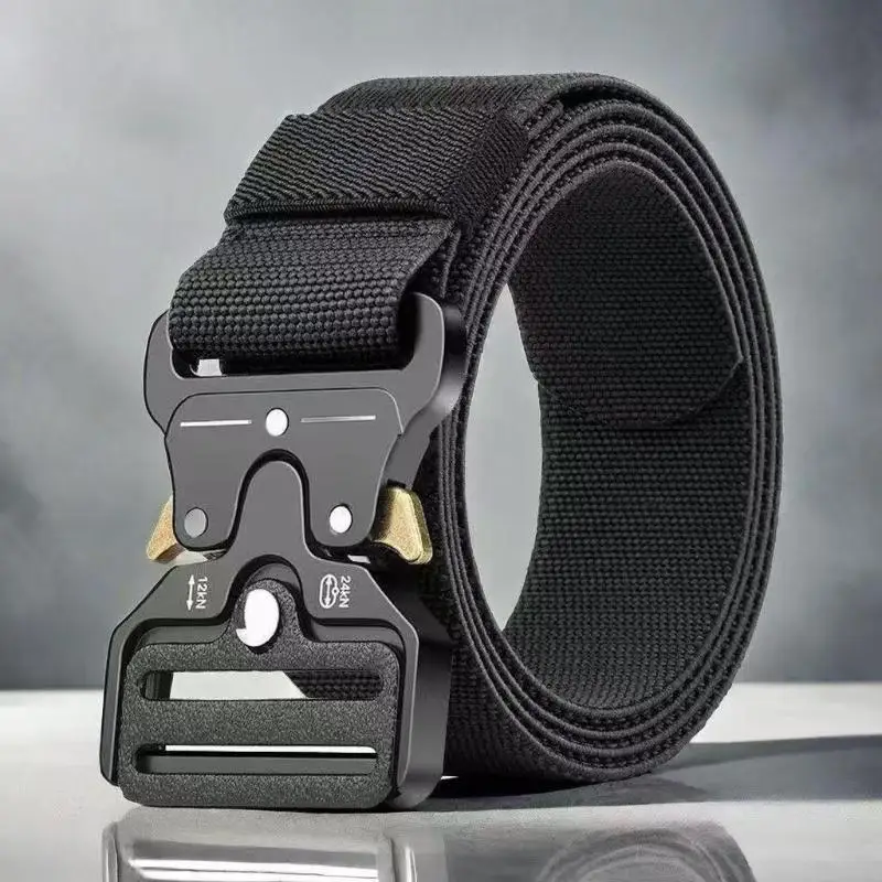 Men Tactical Nylon Webbing Belt Adjustable Heavy Duty Waist Strap For Daily Wear Hiking Training Outdoor Activities