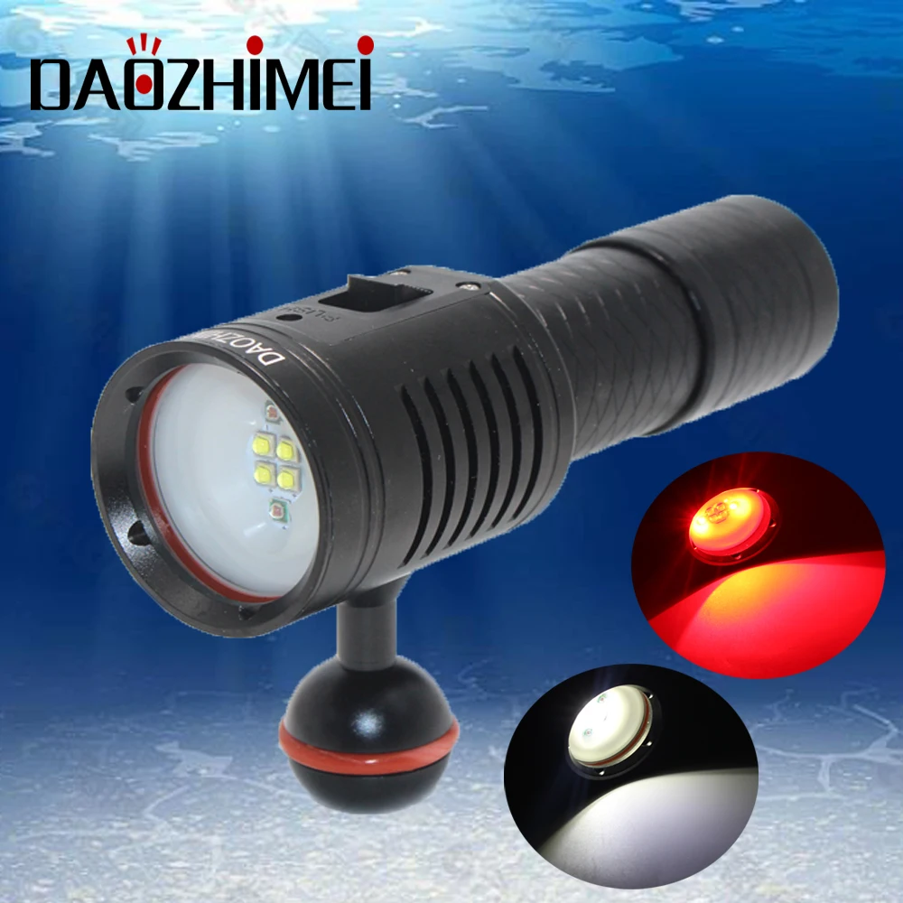 3000 Lumens 4*XP-G2 + 2*XPE Red LED Diving Flashlight 6-modes Underwater Photography and Video Lamp 26650 Portable Lantern